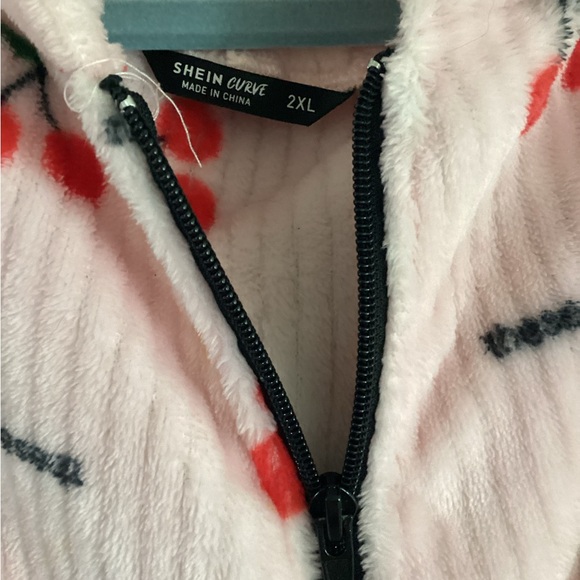 SHEIN Pink Cherry Print Pajama Onesie - Picture 2 of 3